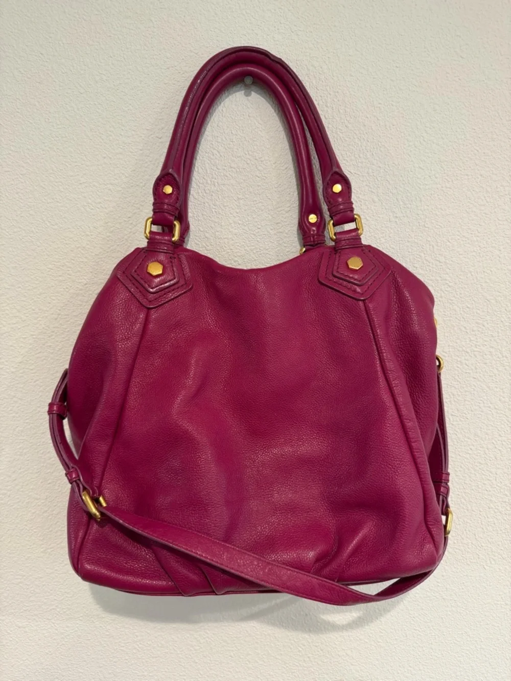 Marc Jacobs Hot Pink Pebbled Leather Tote with Gold Hardware